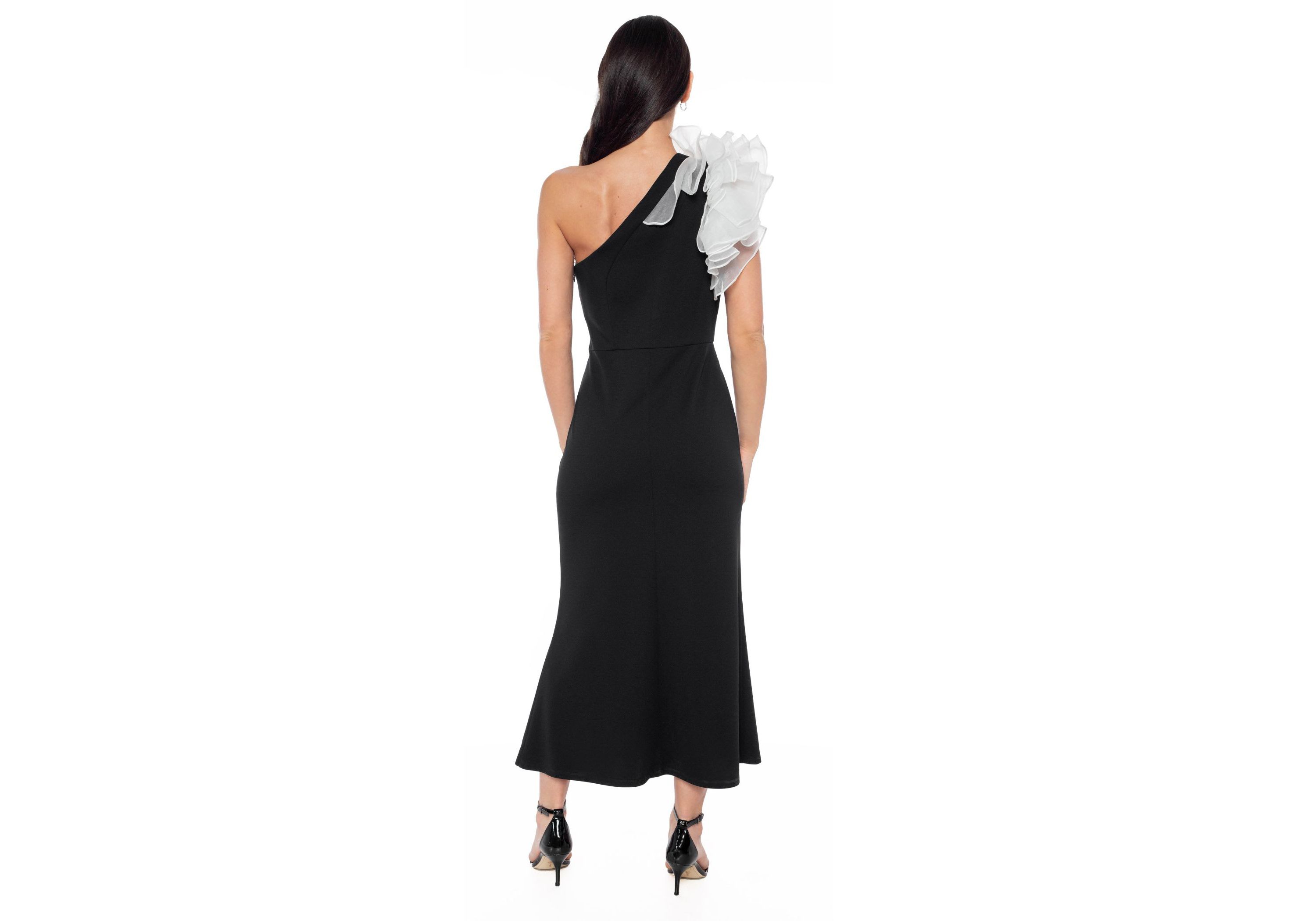 One Shoulder Ruffle Midi Dress