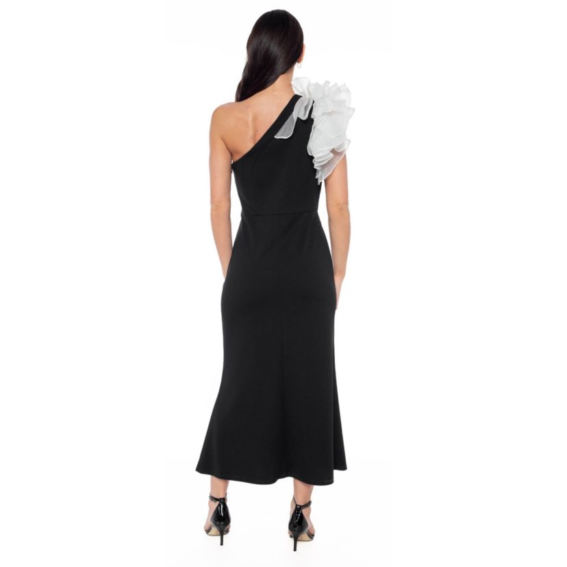 One Shoulder Ruffle Midi Dress