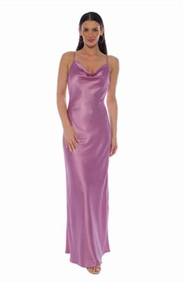 Marina Women's Front Cowl Neck Stretch Satin Long Dress, XL