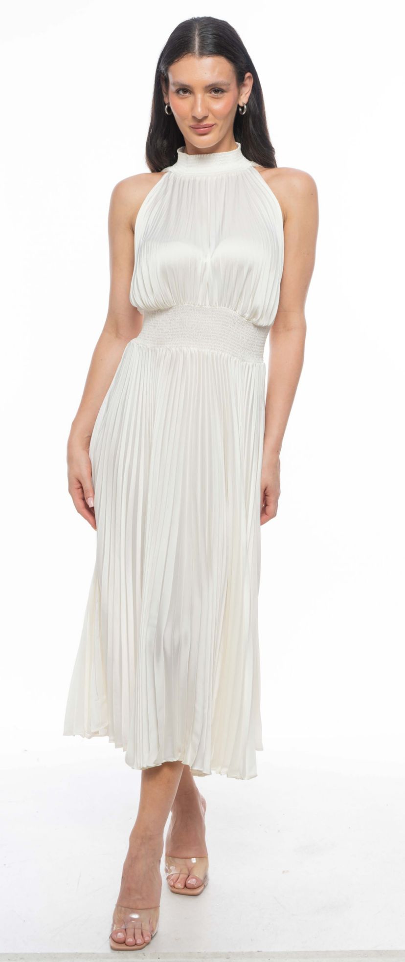 SLEEVELESS PLEATED DRESS