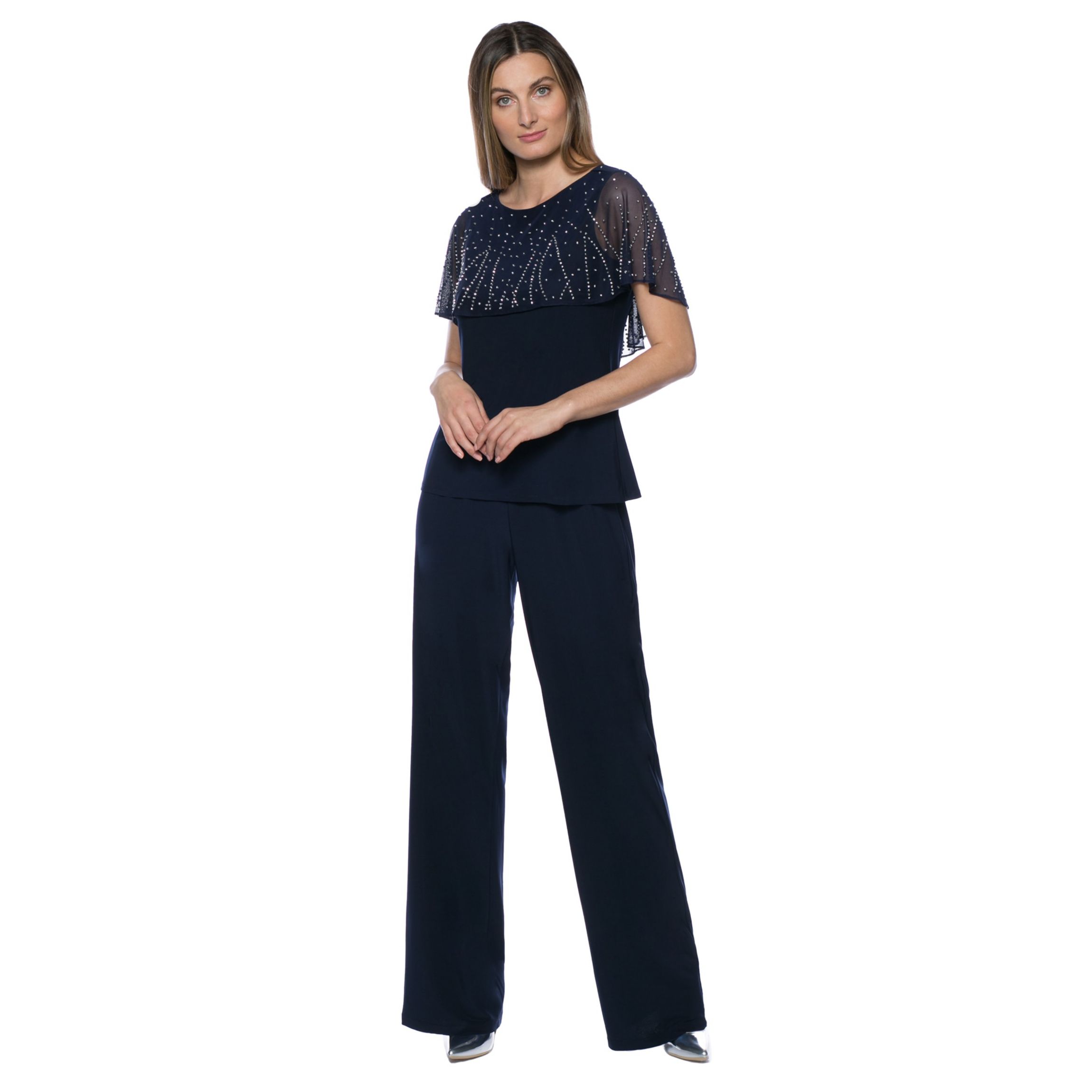 Beaded Short Capelet Matte Jersey 2-Piece Pant Set