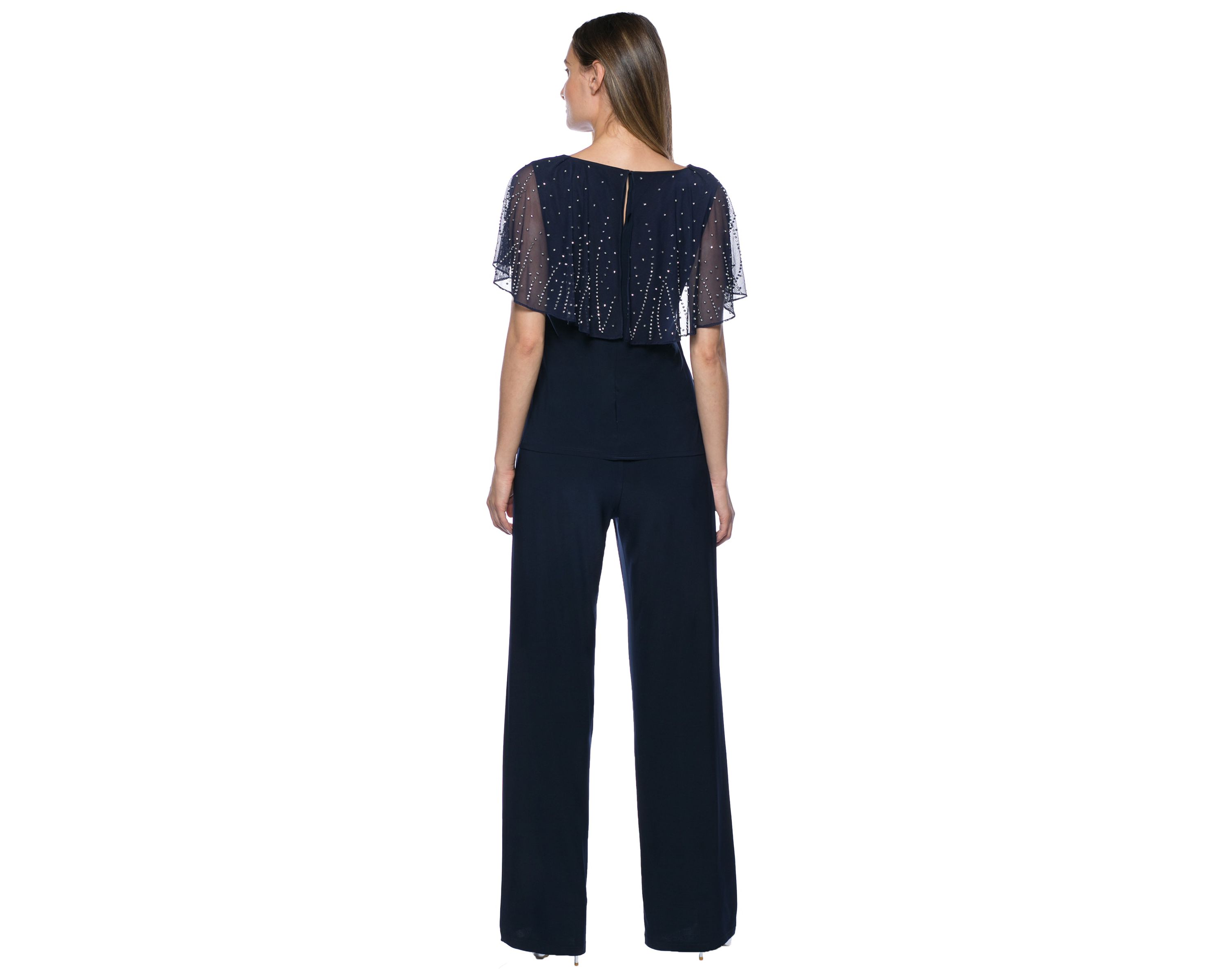 Beaded Short Capelet Matte Jersey 2-Piece Pant Set