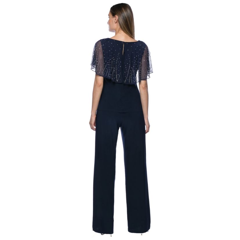 Beaded Short Capelet Matte Jersey 2-Piece Pant Set
