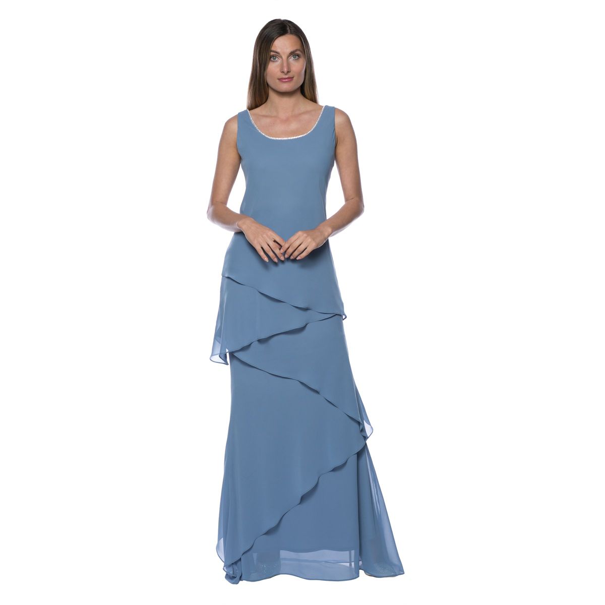 Long Sleevetiered Chiffon Long Dress