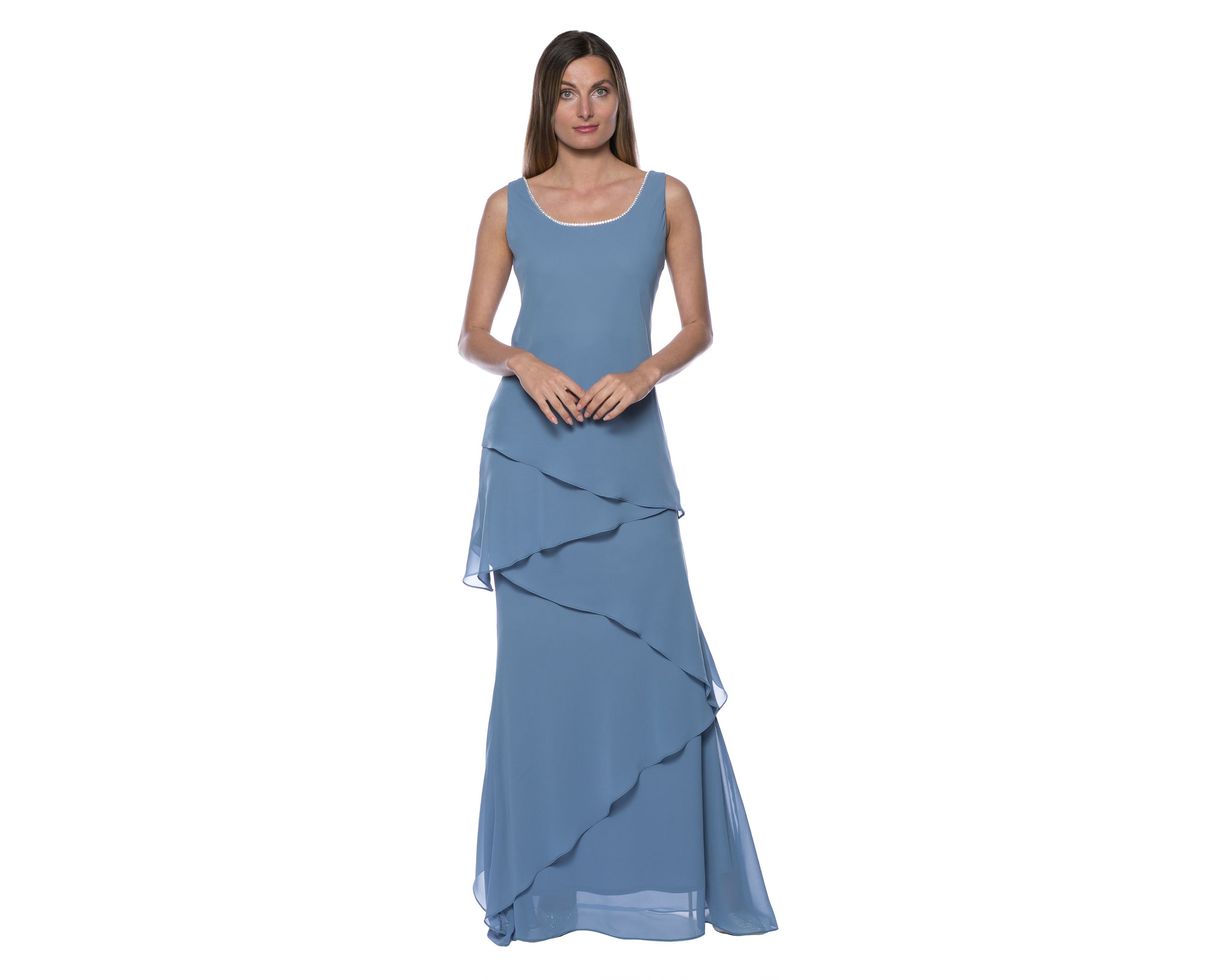 Long Sleevetiered Chiffon Long Dress