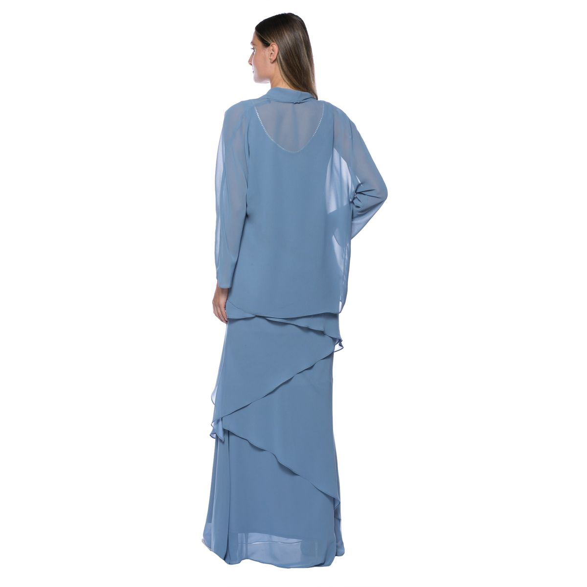 Long Sleevetiered Chiffon Long Dress