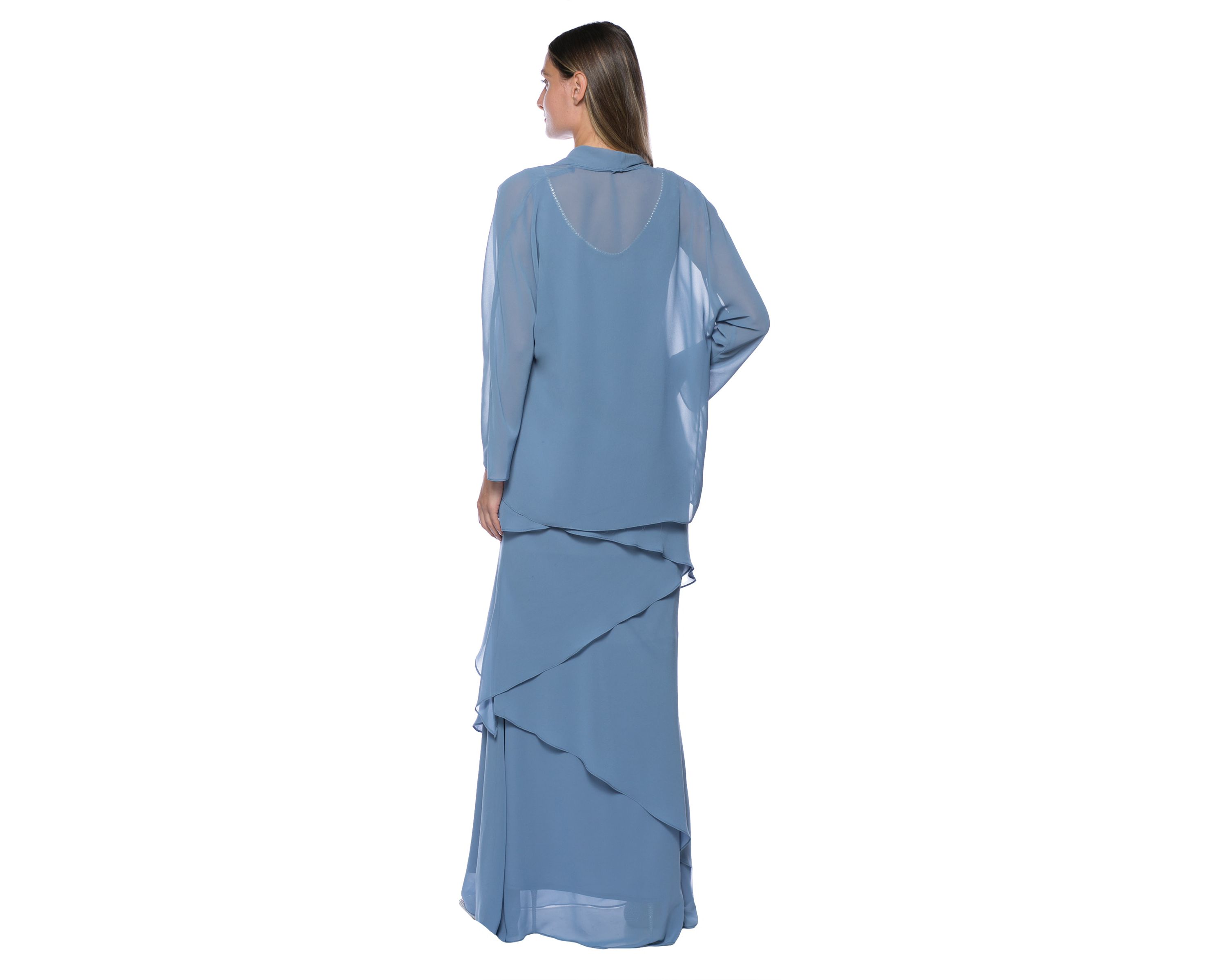 Long Sleevetiered Chiffon Long Dress