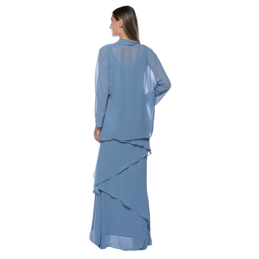 Long Sleevetiered Chiffon Long Dress