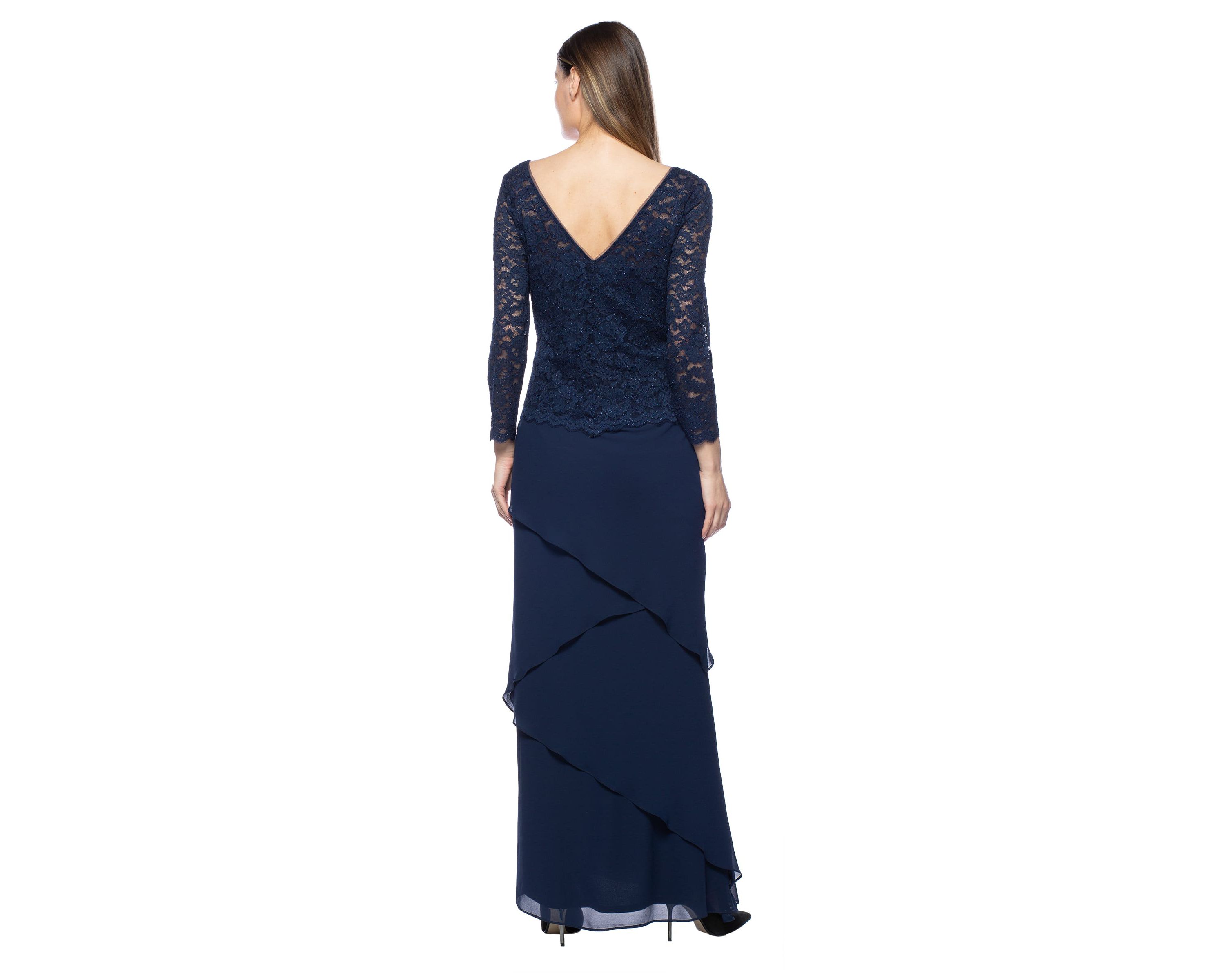 Glitter Lace Bodice Long Dress