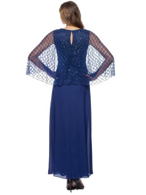 Beaded Caplet Chiffon Long Gown