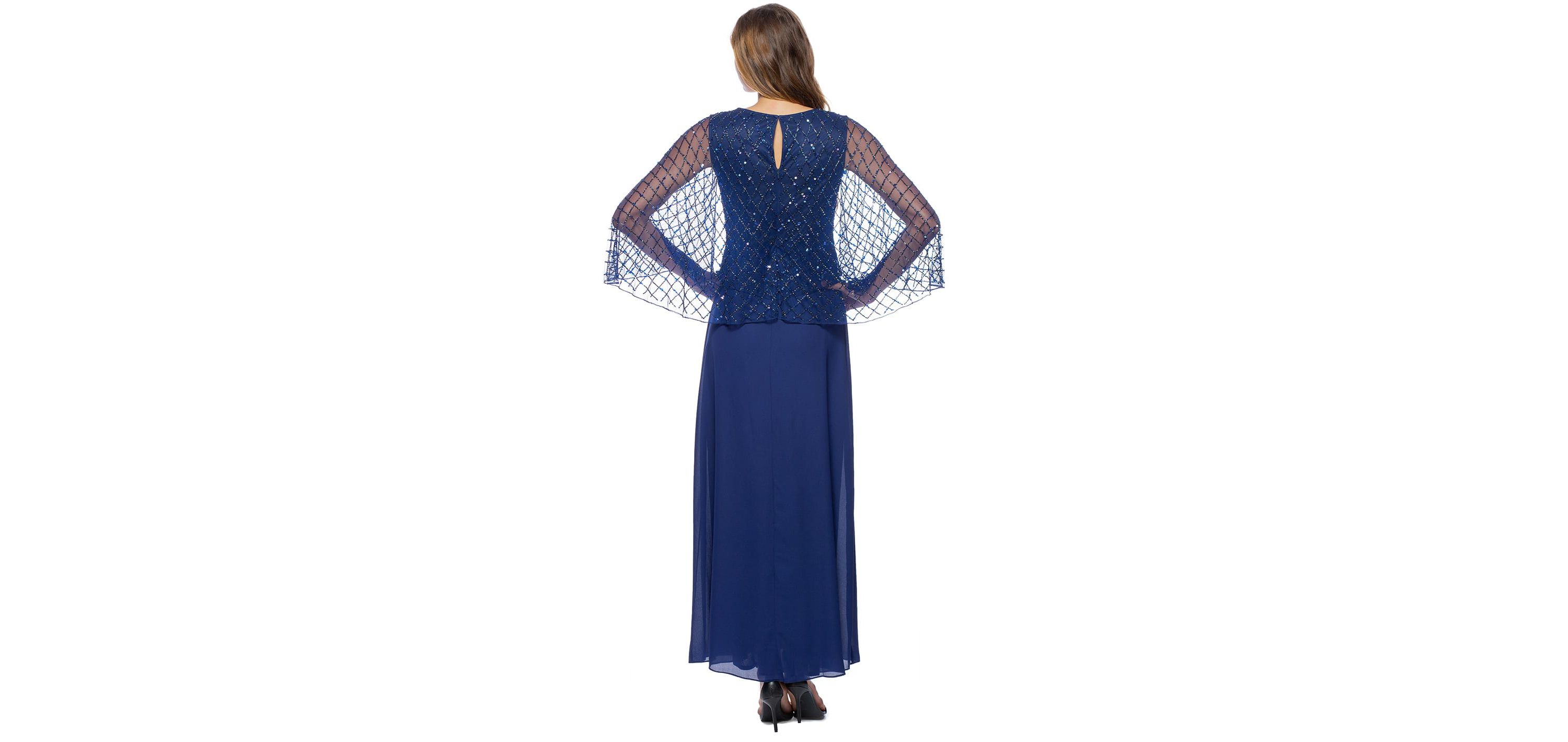 Beaded Caplet Chiffon Long Gown