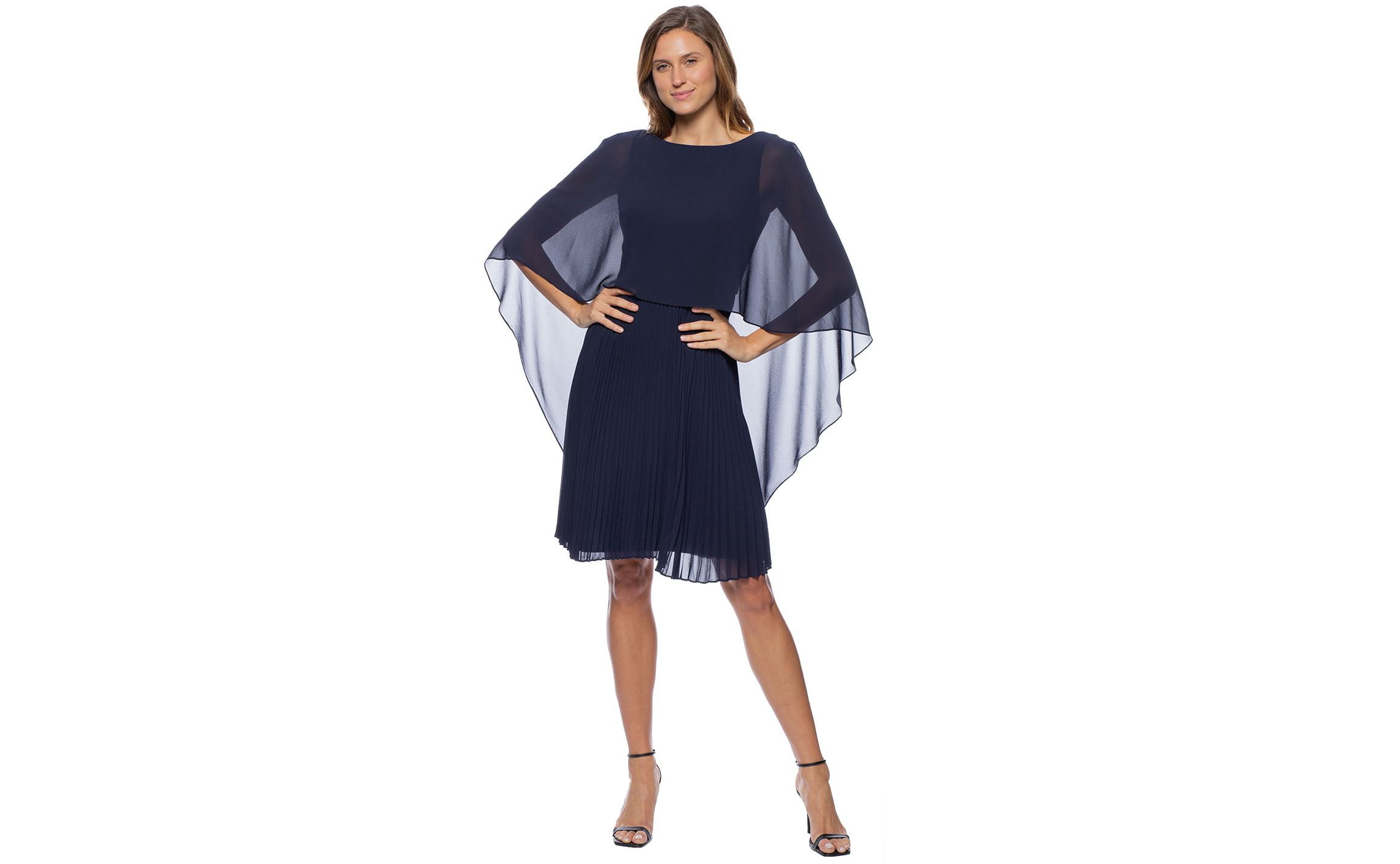 Chiffon Caplet Pleated Short Dress