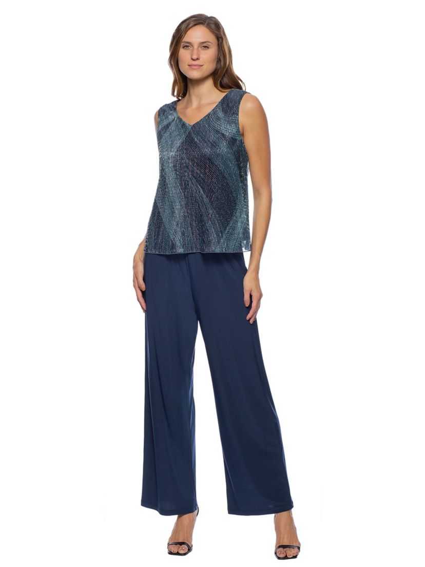 Metallic Pleated 3-Piece Pant Set