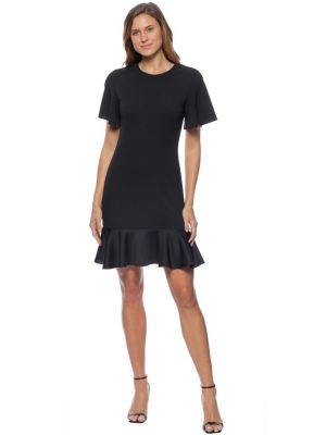 Scuba Crepe Ruffled Hem Sheath Dress