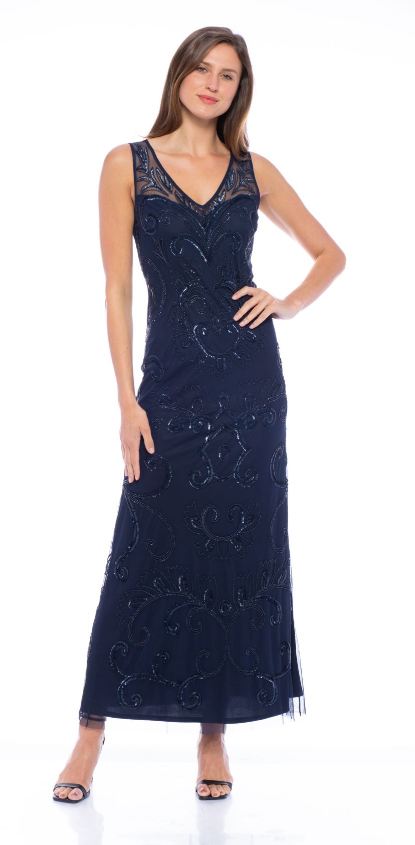 V-Neck Sleeveless Beaded Gown