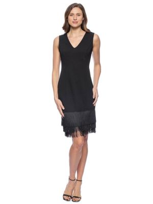 Fringe Scuba Crepe Short Sheath Dress