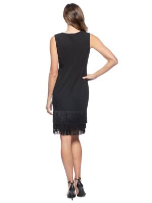 Fringe Scuba Crepe Short Sheath Dress