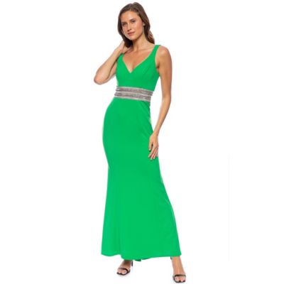 V-Neck Sleeveless Rhinestone Waist Gown