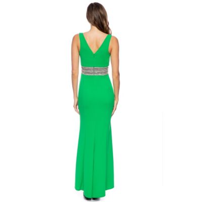 V-Neck Sleeveless Rhinestone Waist Gown