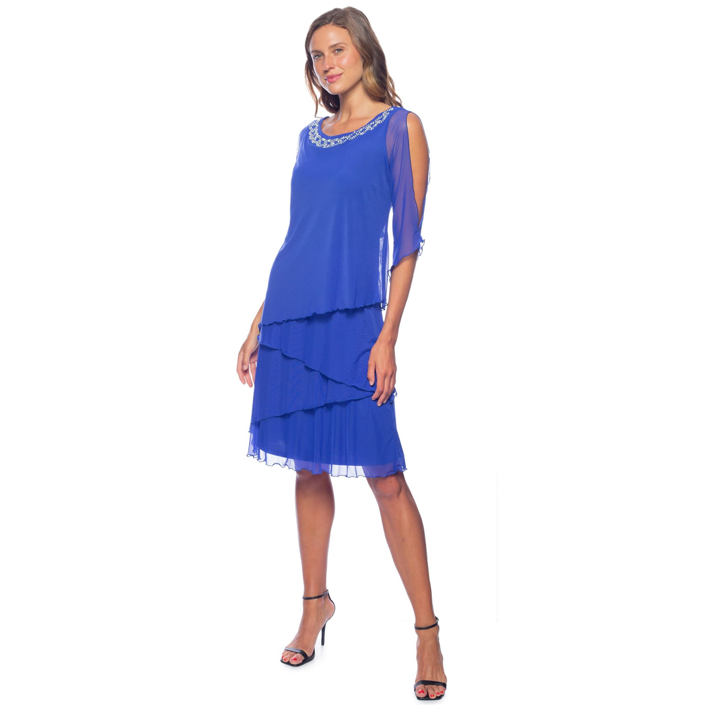 Tiered Mesh Faraj Neck Dress