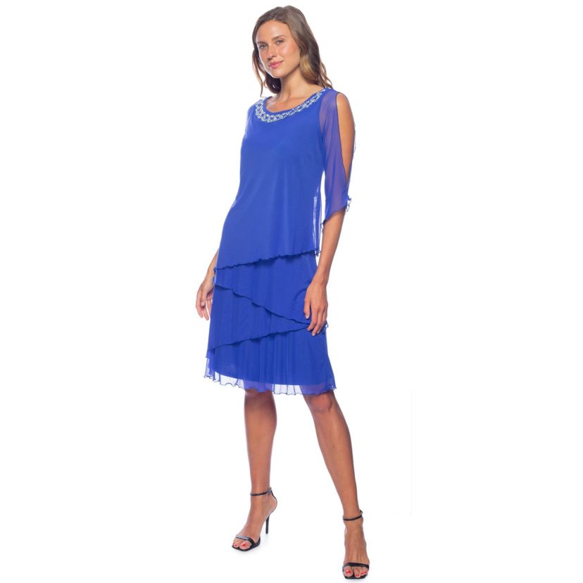 Tiered Mesh Faraj Neck Dress