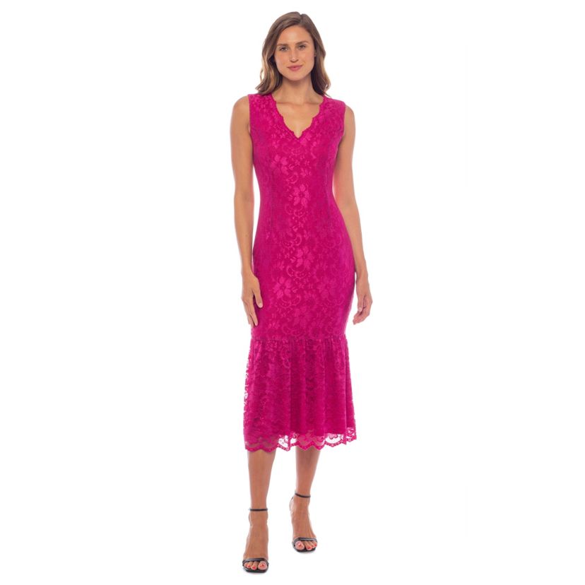 Scallop Lace V-Neck Midi Dress