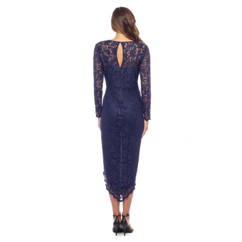 V-Neck Split Front Lace Gown with Long Sleeves