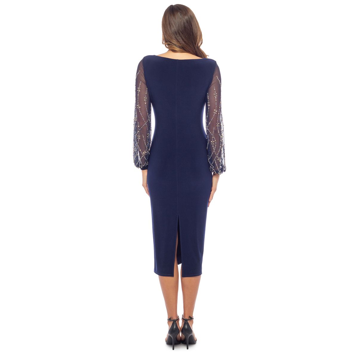 Midi V-Neck Beaded Sleeves Dress