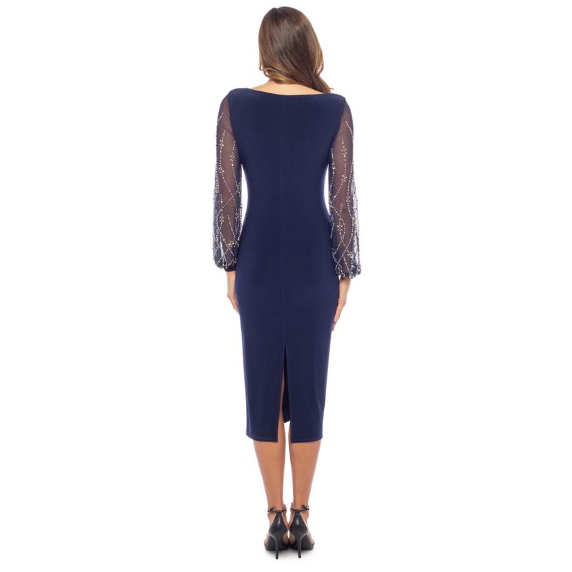 Midi V-Neck Beaded Sleeves Dress