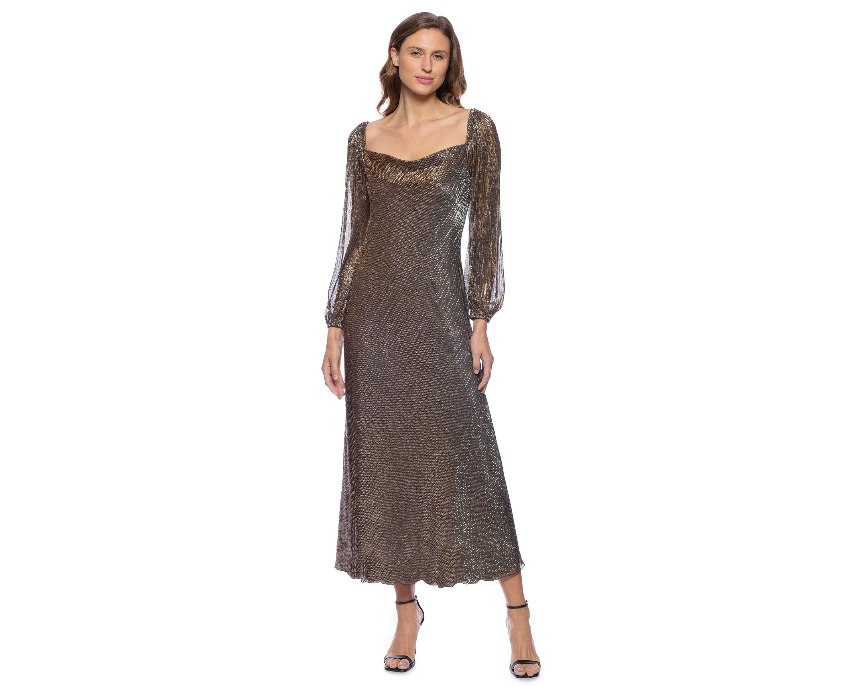 Cowl Longsleeve Pleated Dress