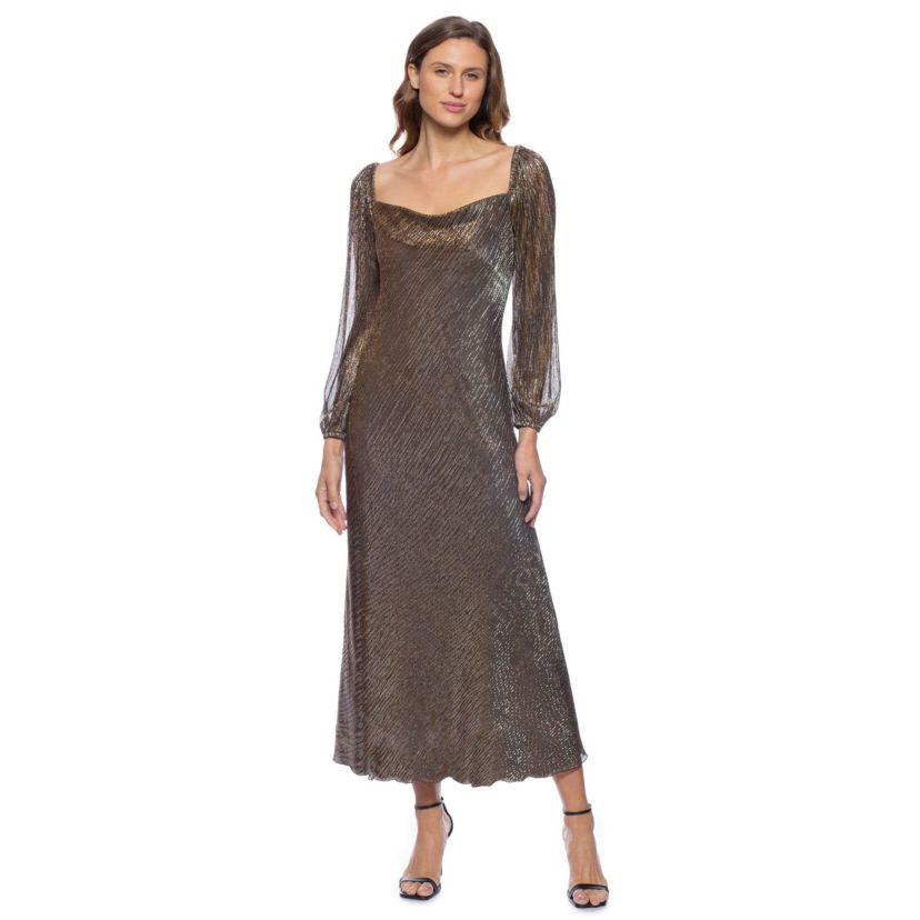 Cowl Longsleeve Pleated Dress