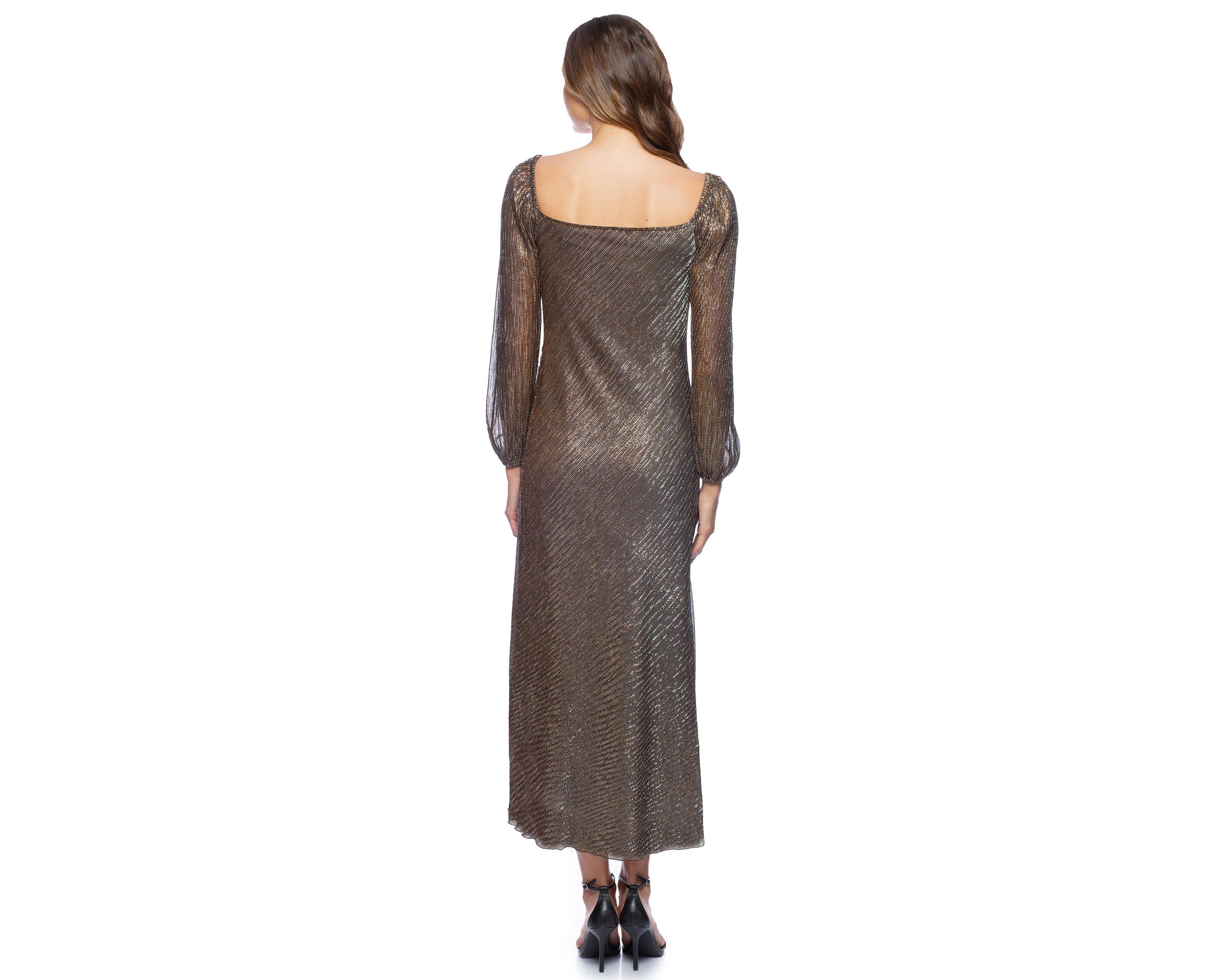 Cowl Longsleeve Pleated Dress