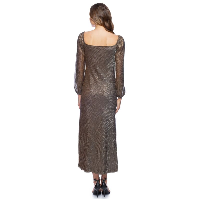 Cowl Longsleeve Pleated Dress