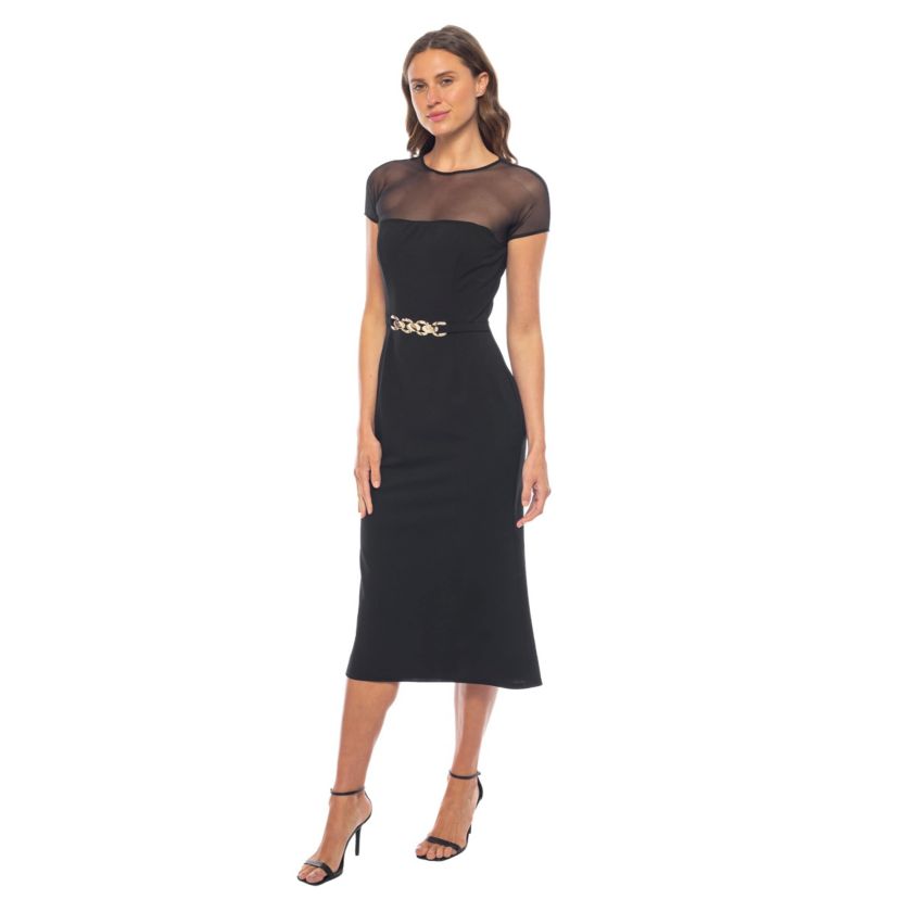 SCUBA CREPE ILLUSION MIDI DRESS