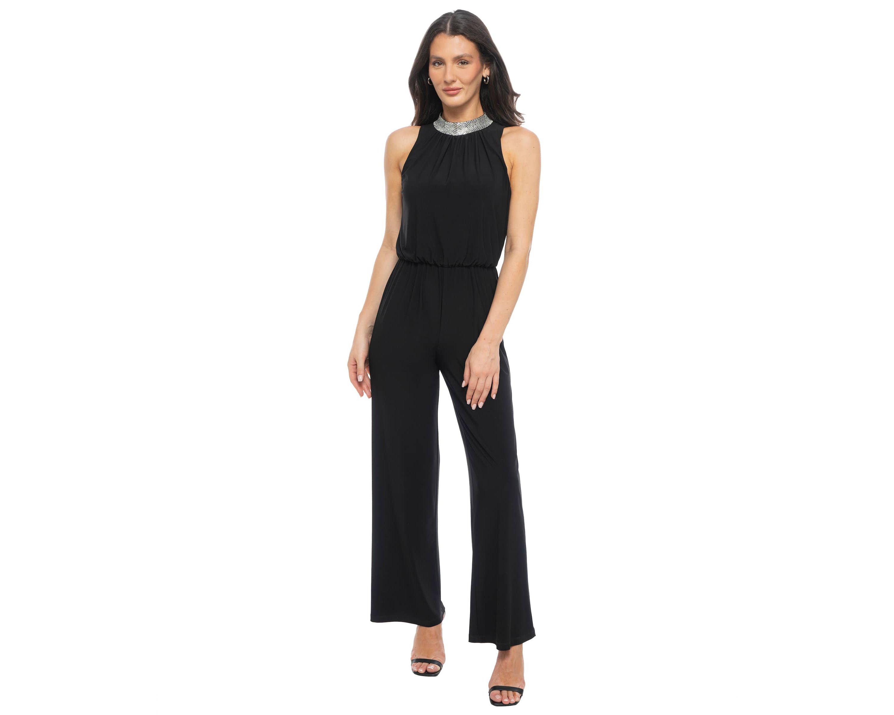ITY RHINESTONE NECK JUMPSUIT