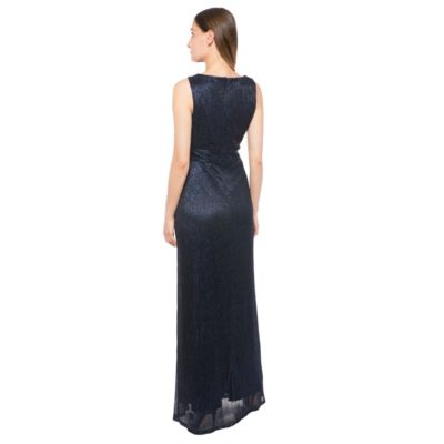 Metallic Knit Surplice V-Neck Long Gown