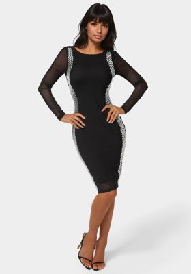 armour embellished bodycon dress Bebe Women's Knee Length long bodycon dress outfit