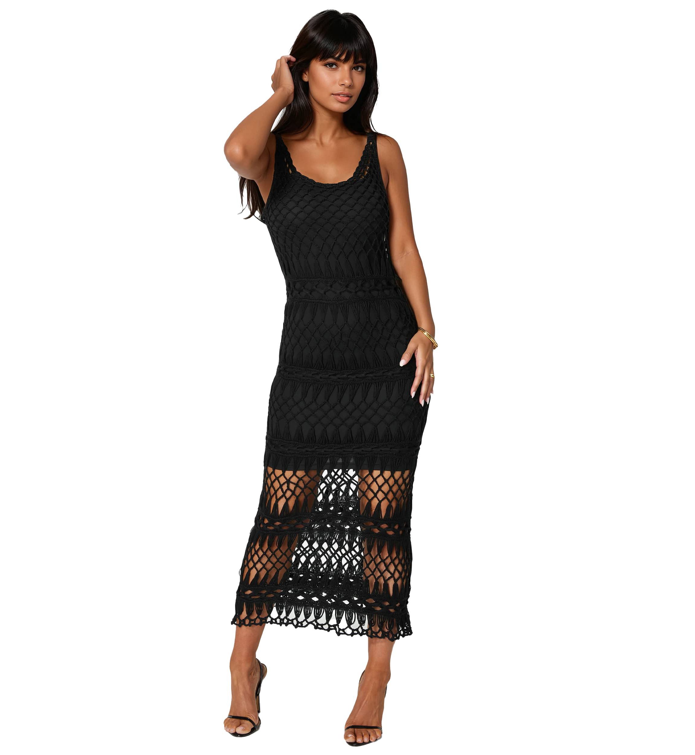 bebe crochet maxi dress white christmas dresses Stripe Crochet Keyhole Maxi Dress  bebe