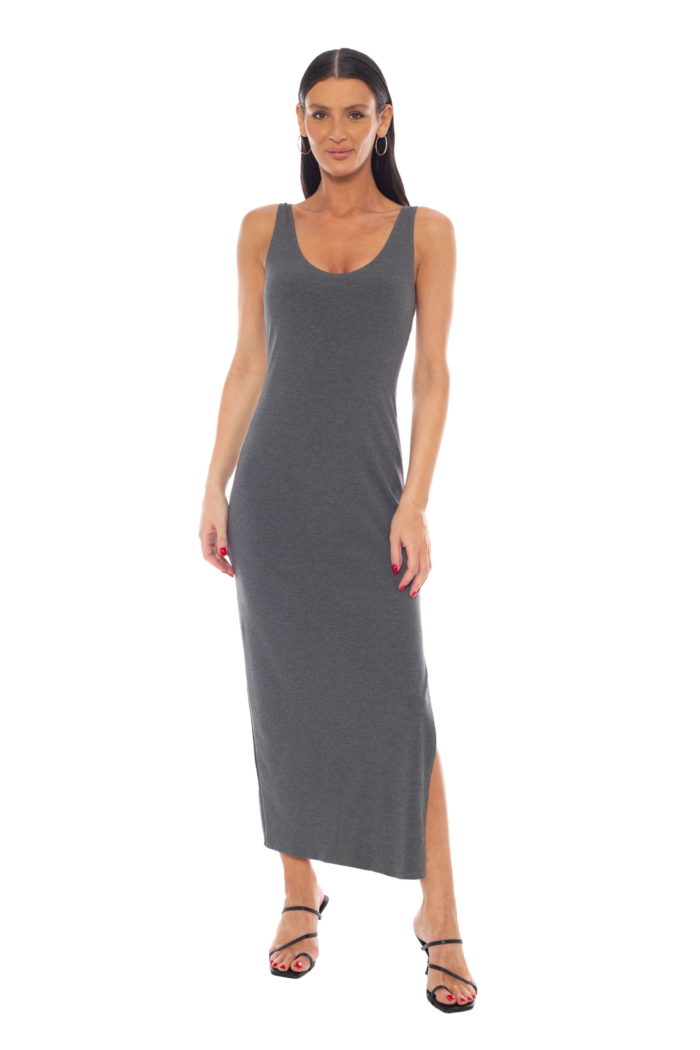 bebe grey dress Long Sleeve Square Neck Rib Dress Grey