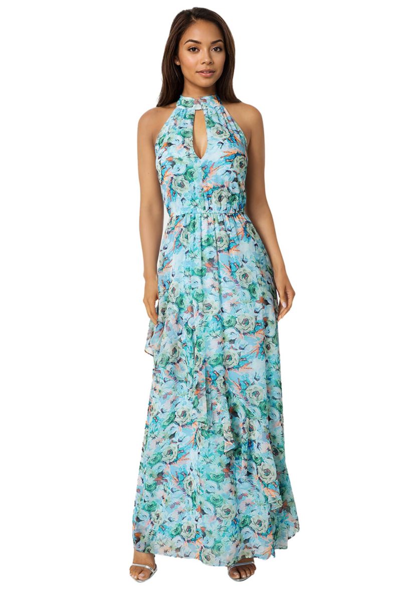 bebe halter dress Bebe Women's Printed Cowl Halter Maxi Dress, Size Small Polyester/Spandex