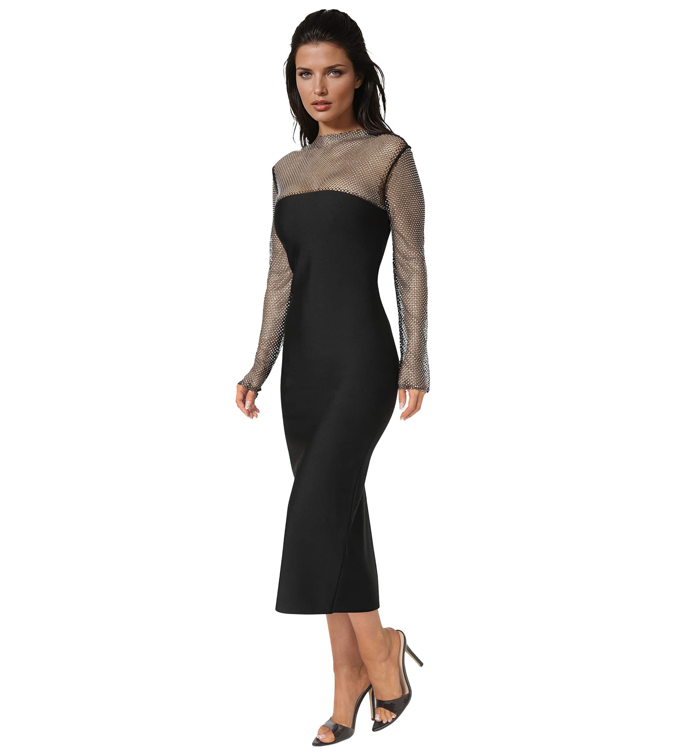Bebe Bandage Midi Dress with Crystal Mesh | Belk
