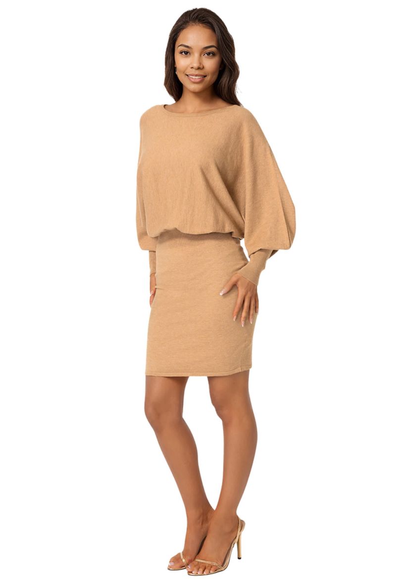 Bebe Scoop Neck Blouson Sweater Midi Dress | Belk