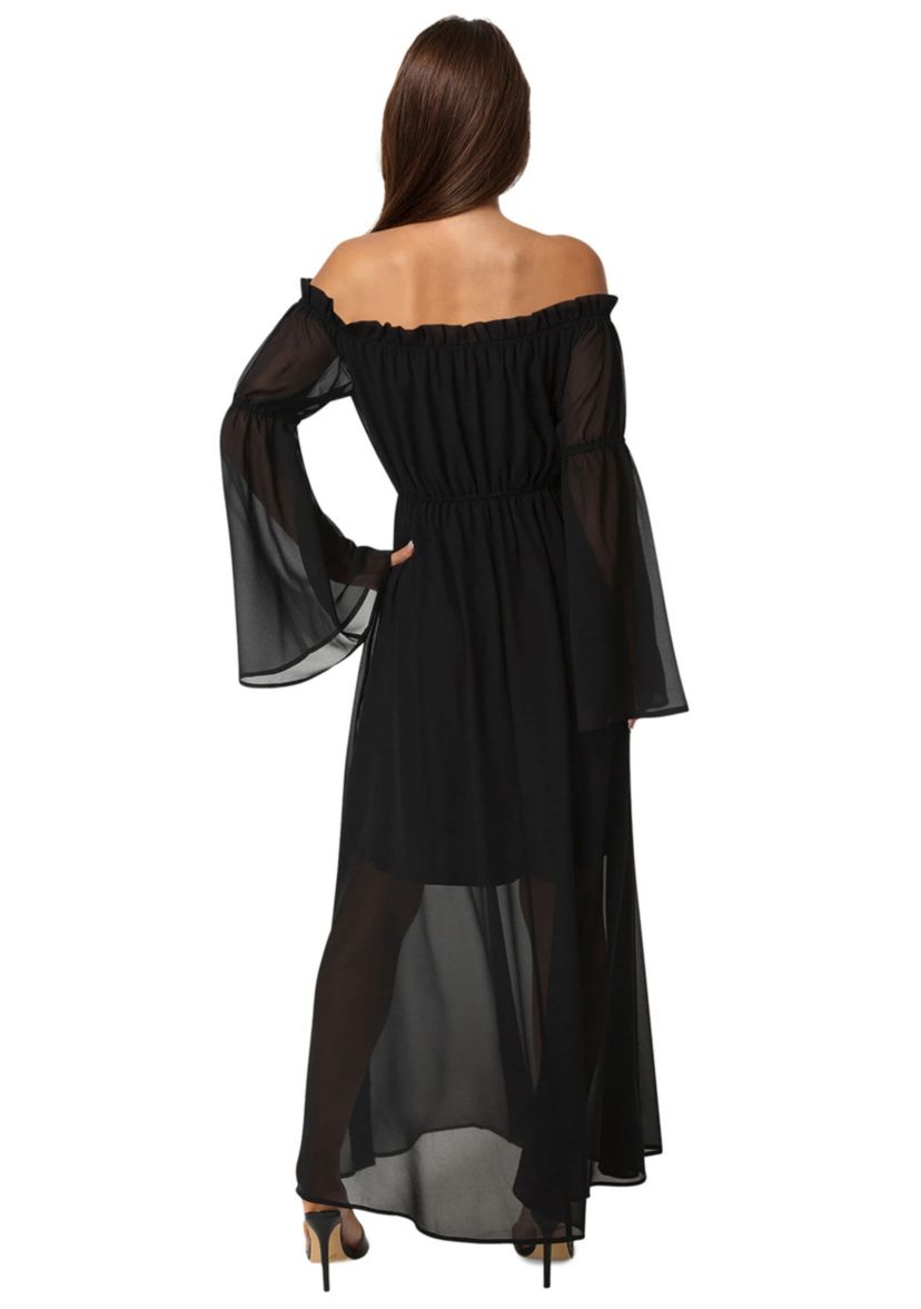 Bebe Women's Off the Shoulder Bell Sleeve Maxi Dress, Black, XL