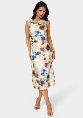 Bebe Women's Printed Satin Cowl Maxi Dres, XL