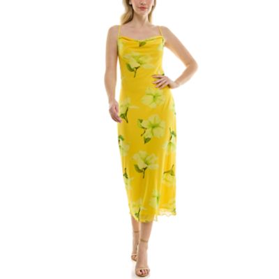 Bebe Women's PRINTED MESH COWL MAXI DRESS, Green, XL