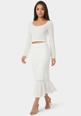 Bebe Women's 2-Piece Crochet Top Tiered Skirt Set