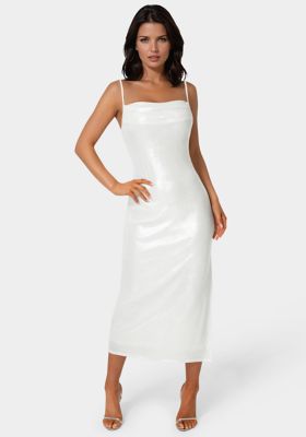 Bebe Women's Slinky Shirred Halter Maxi Dress, Small