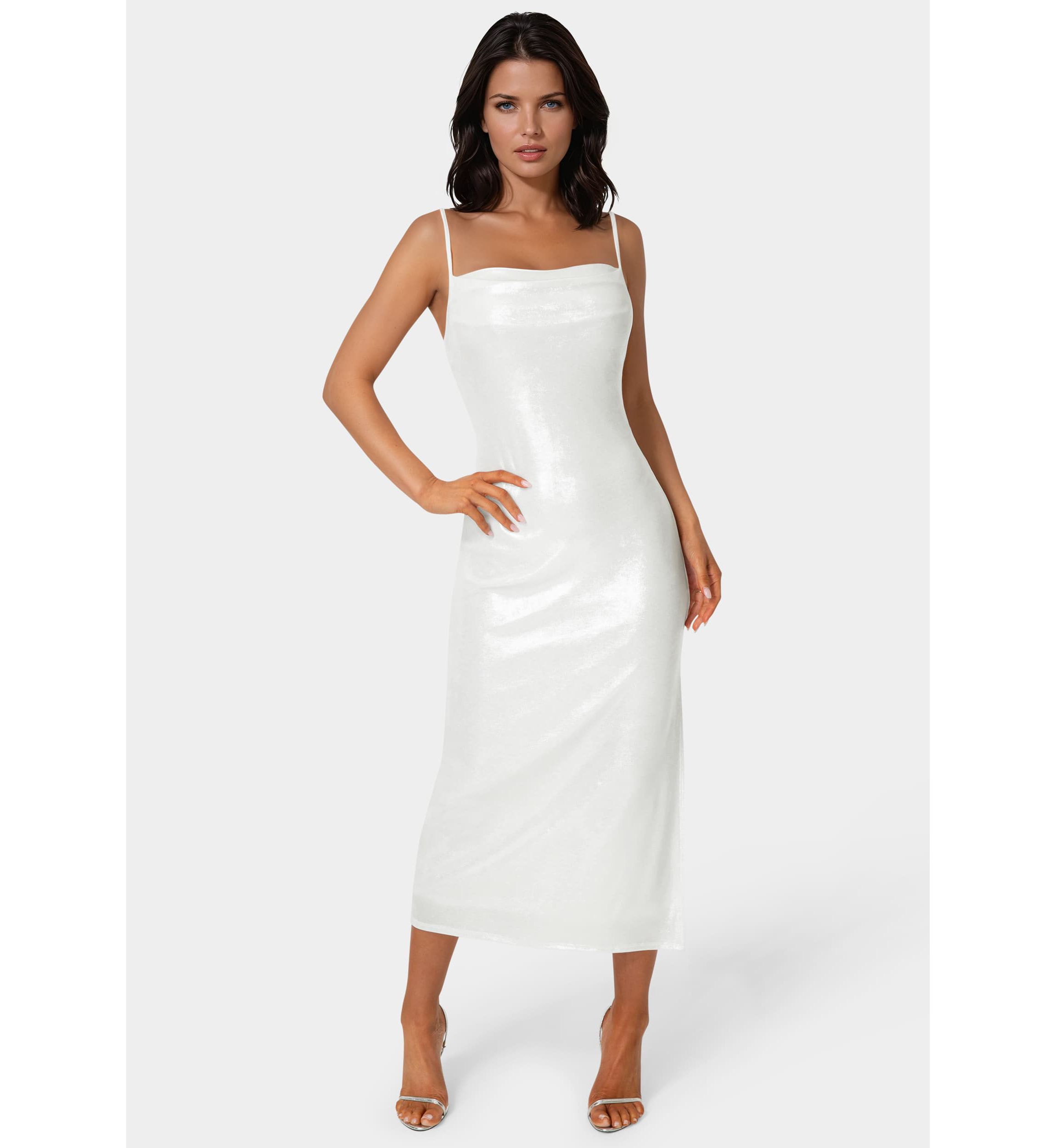 Bebe Slinky Shirred Halter Maxi Dress