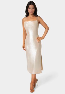 Bebe Women's Slinky Shirred Halter Maxi Dress, XL