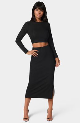 Bebe Women's TWO PIECE RIB SWEATER SET, Black, XSmall